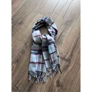 Vintage WORLD PEACE TARTAN 100% Lambswool Blue Plaid Scarf with Rope Fringing